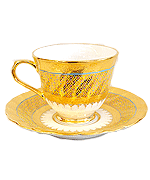 แก้วกาแฟทรงพริ้ว ลายหยดเทียนตัดขอบด้วยลายทองนูน แก้วกาแฟทรงพริ้ว ลายหยดเทียนตัดขอบด้วยลายทองนูน