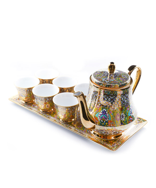 Bell shape teaset with square tray and 6 teacups