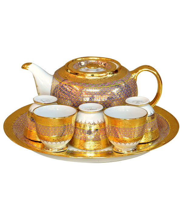 ชุดกาน้ำชา ทรงแป้น ลายทองเบญ - Click Image to Close