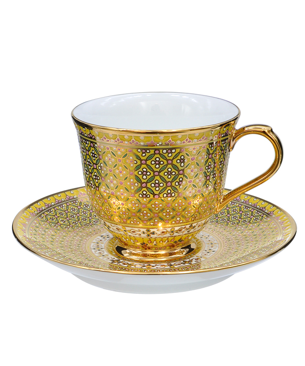 Benjarong coffee cup Kaw-ching-duang pattern yellow pattern