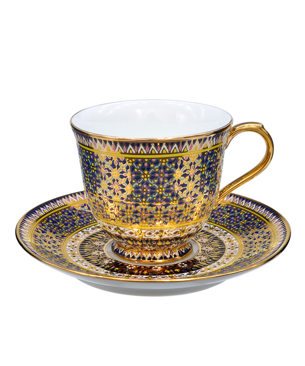 Benjarong coffee cup Pi-kul-khan-khod pattern Navy blue color