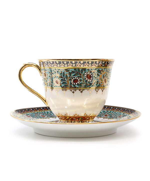 Benjarong coffee cup , Jakree pattern in blue Turquoise