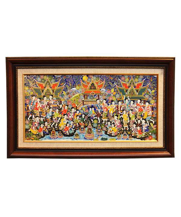 Benjarong frame 24 x 12 inch Loy-Kra-Thong festival pattern