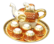 Benjarong tea set elephant shape in pi-kung pattern, matt glaze.