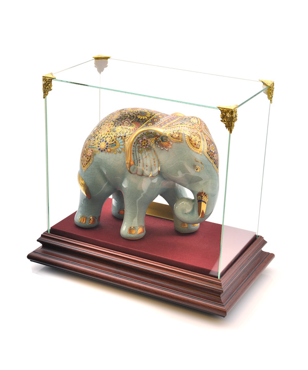 Celadon elephant size 7 inch in Glass case